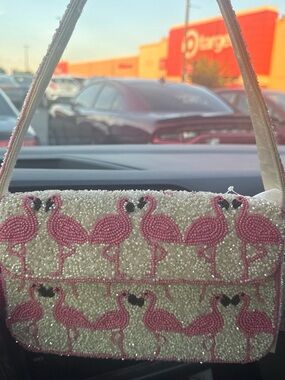 Beaded Pink Flamingo Shoulder Bag - Women